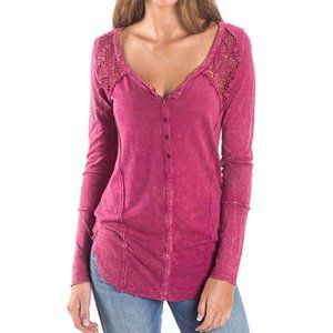 Long Sleeve Crochet Henley Top Made in the USA